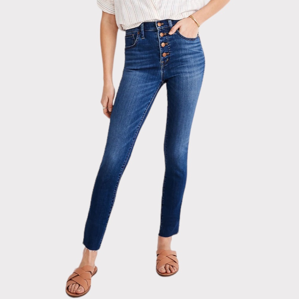 Madewell - High Rise Skinny Crop w Button Fly - Size 25 - Mid-Blue